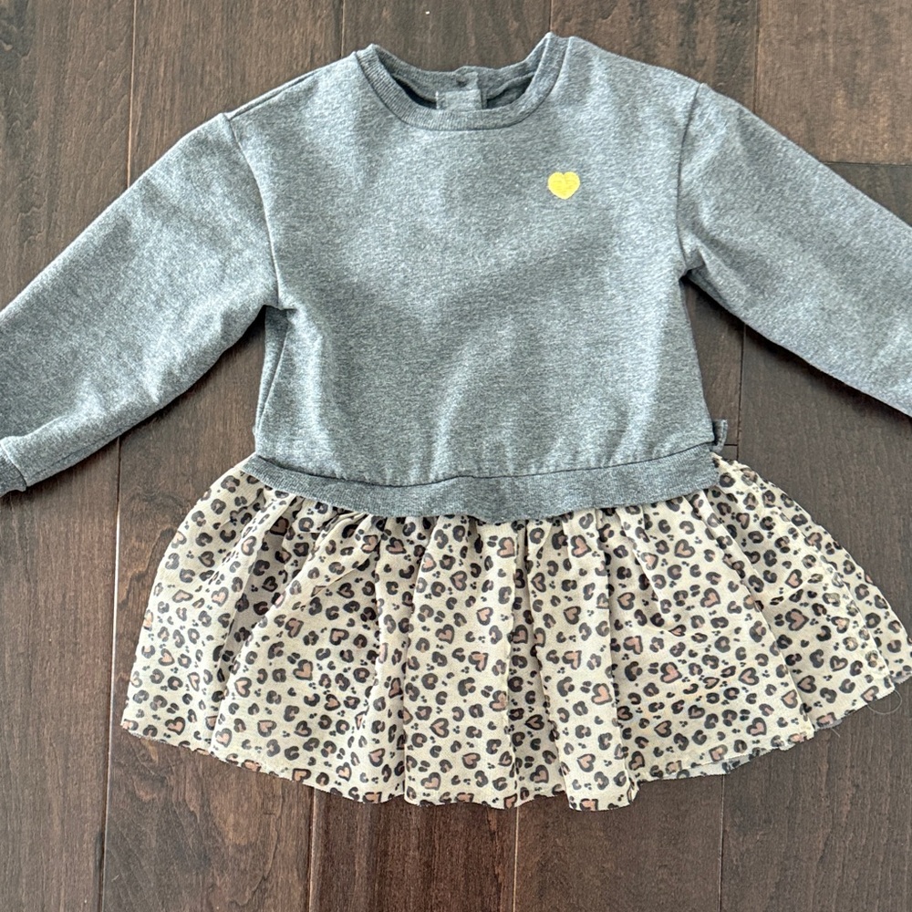 Little Me Sweatshirt Dress Heather Gray Shirt with leopard tutu